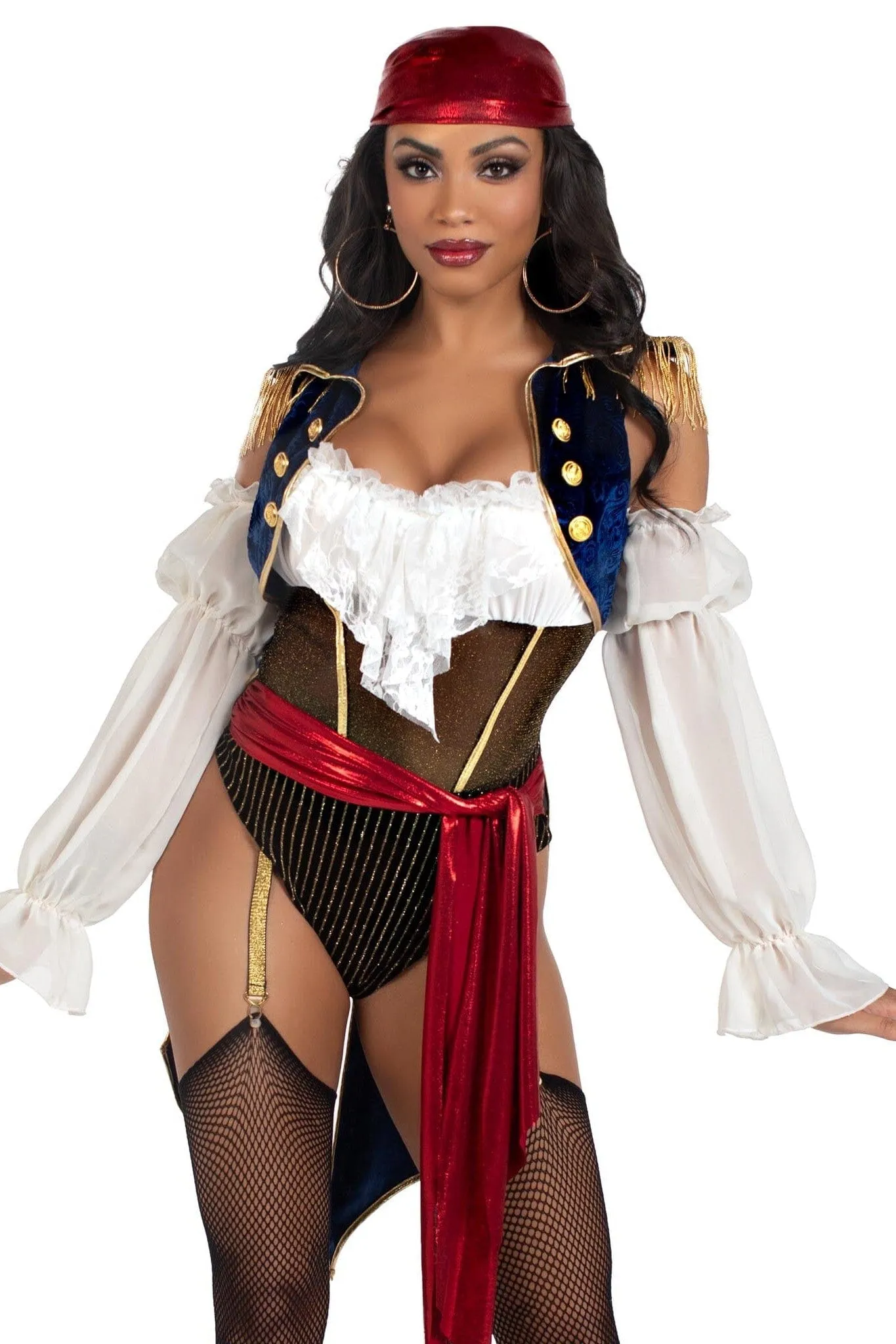 2 Piece Buccaneer Beauty W/Garter Bodysuit. Velvet Brocade Tail Coat