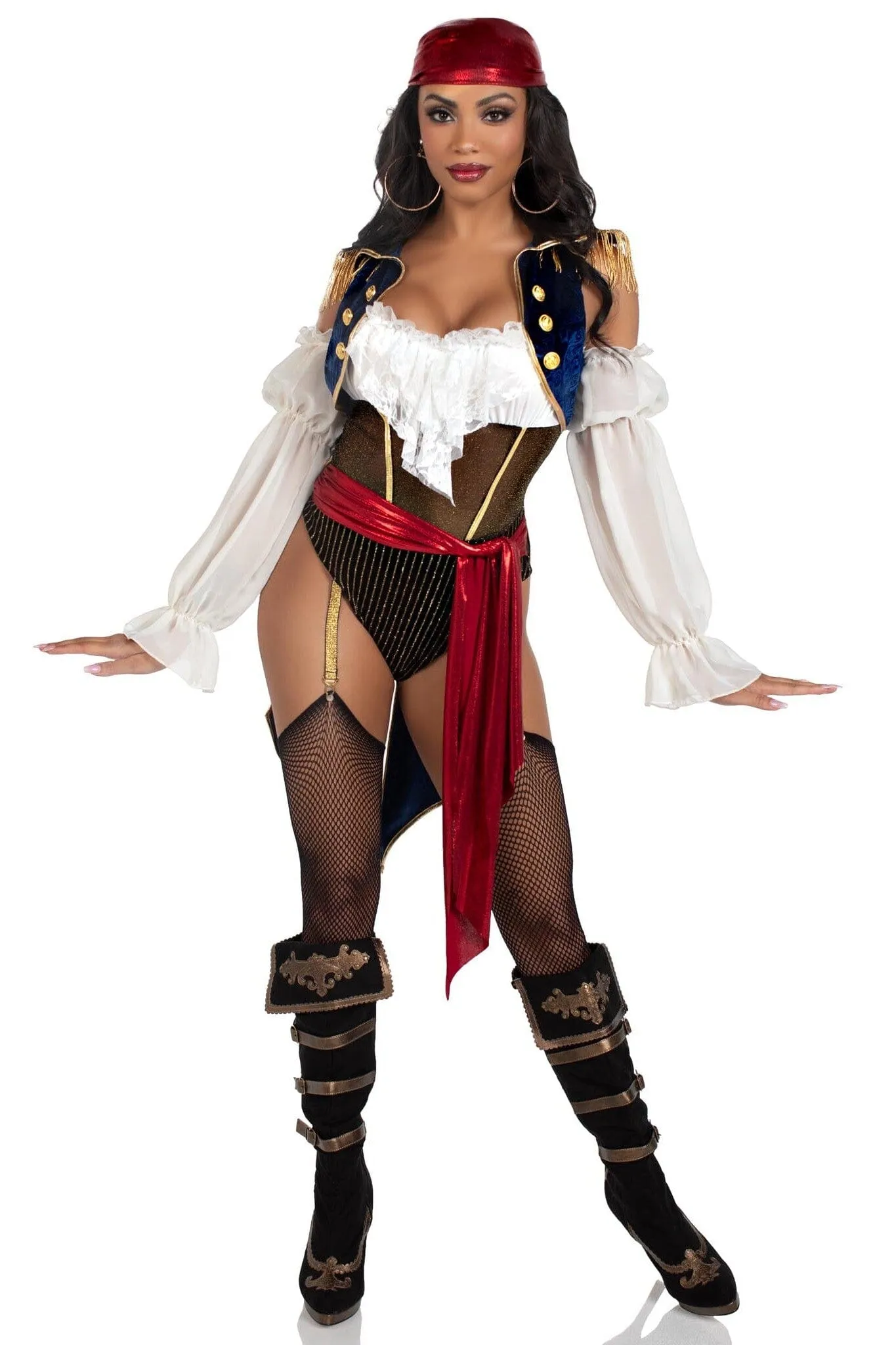 2 Piece Buccaneer Beauty W/Garter Bodysuit. Velvet Brocade Tail Coat