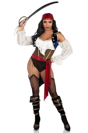 2 Piece Buccaneer Beauty W/Garter Bodysuit. Velvet Brocade Tail Coat