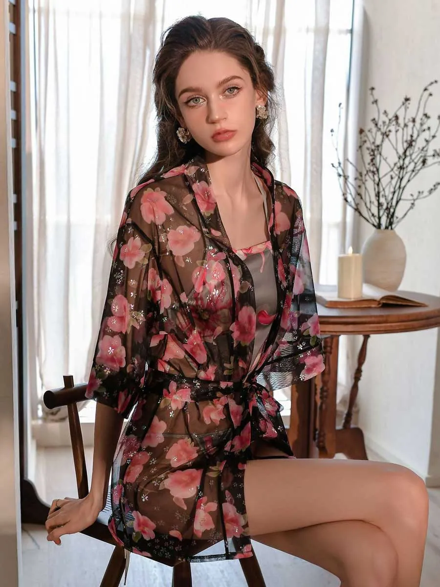 3 Piece Floral Lingerie Robe