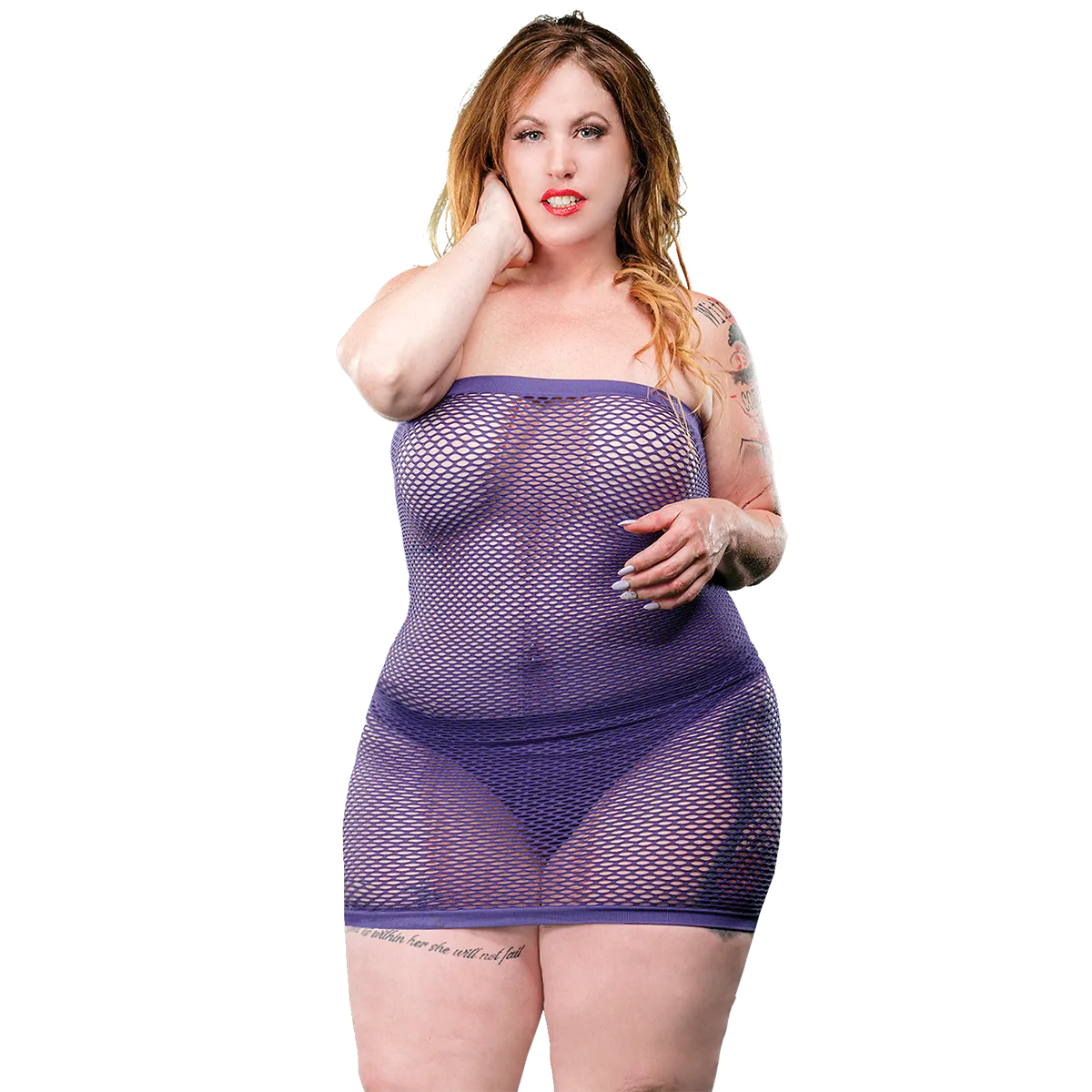 All Over Mesh Tube Dress - Violet - 1x-4x