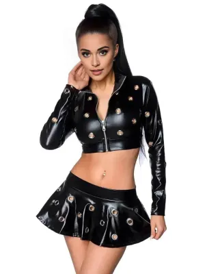 Black 2PC Leather Rave Clothes