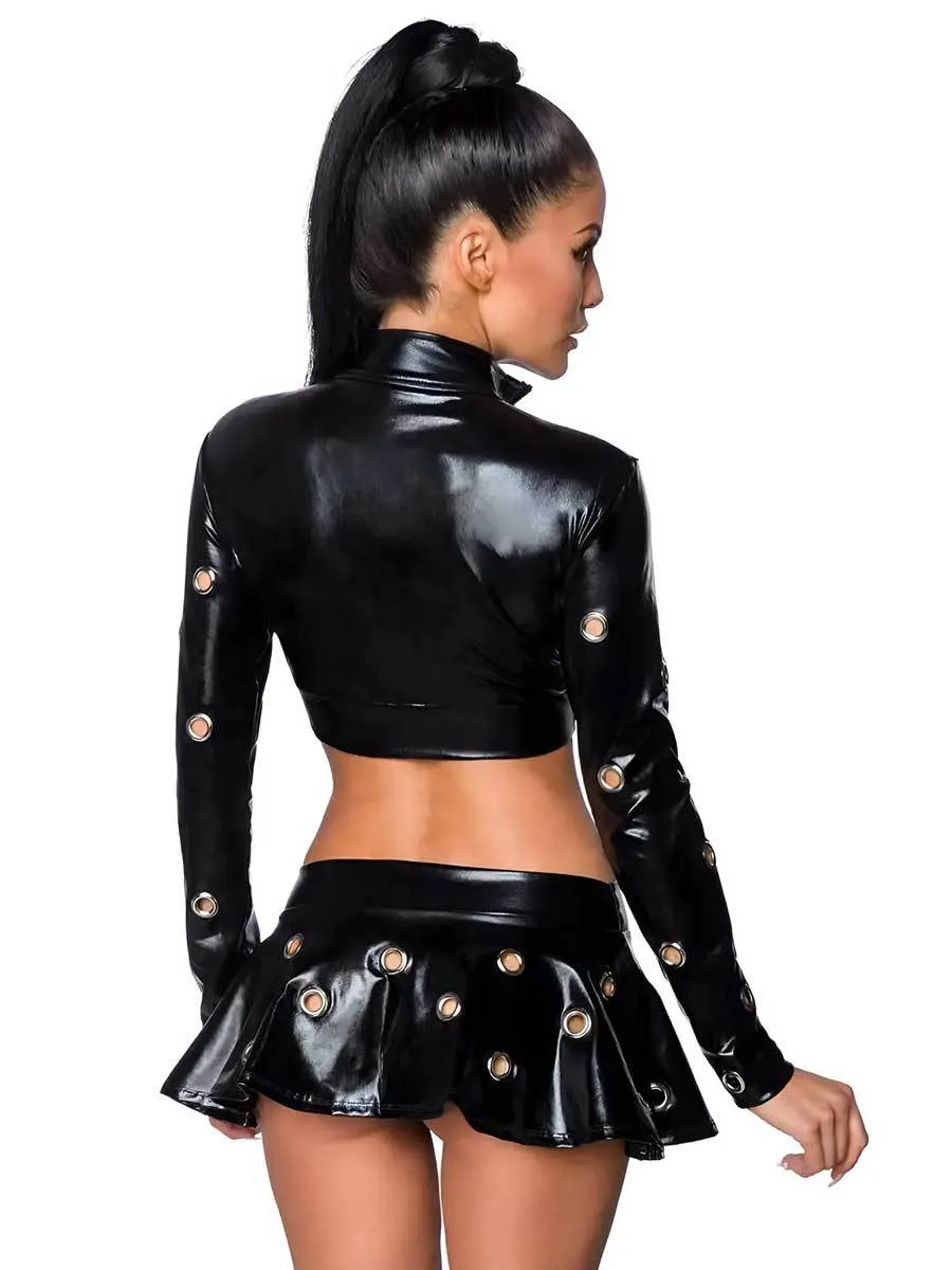 Black 2PC Leather Rave Clothes