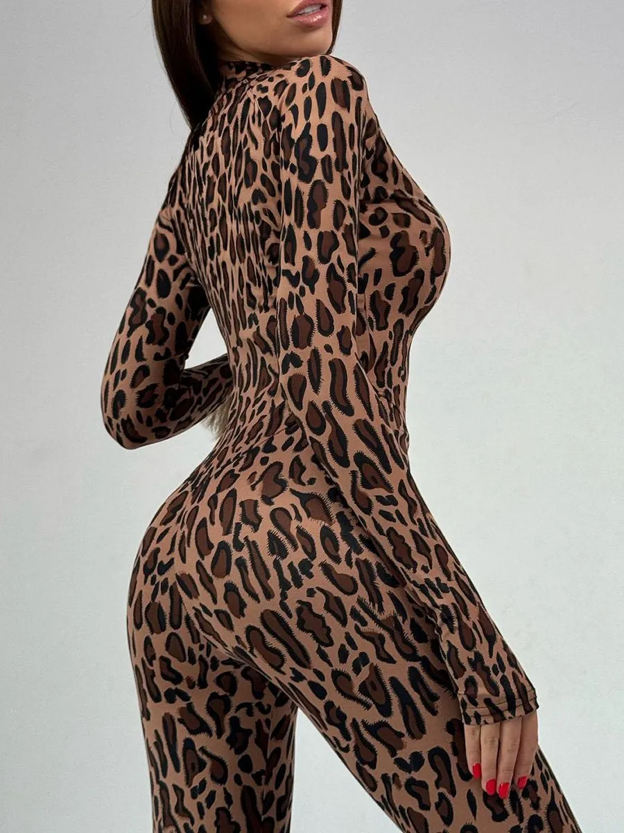 Cheetah Zipper Up Workout Catsuit