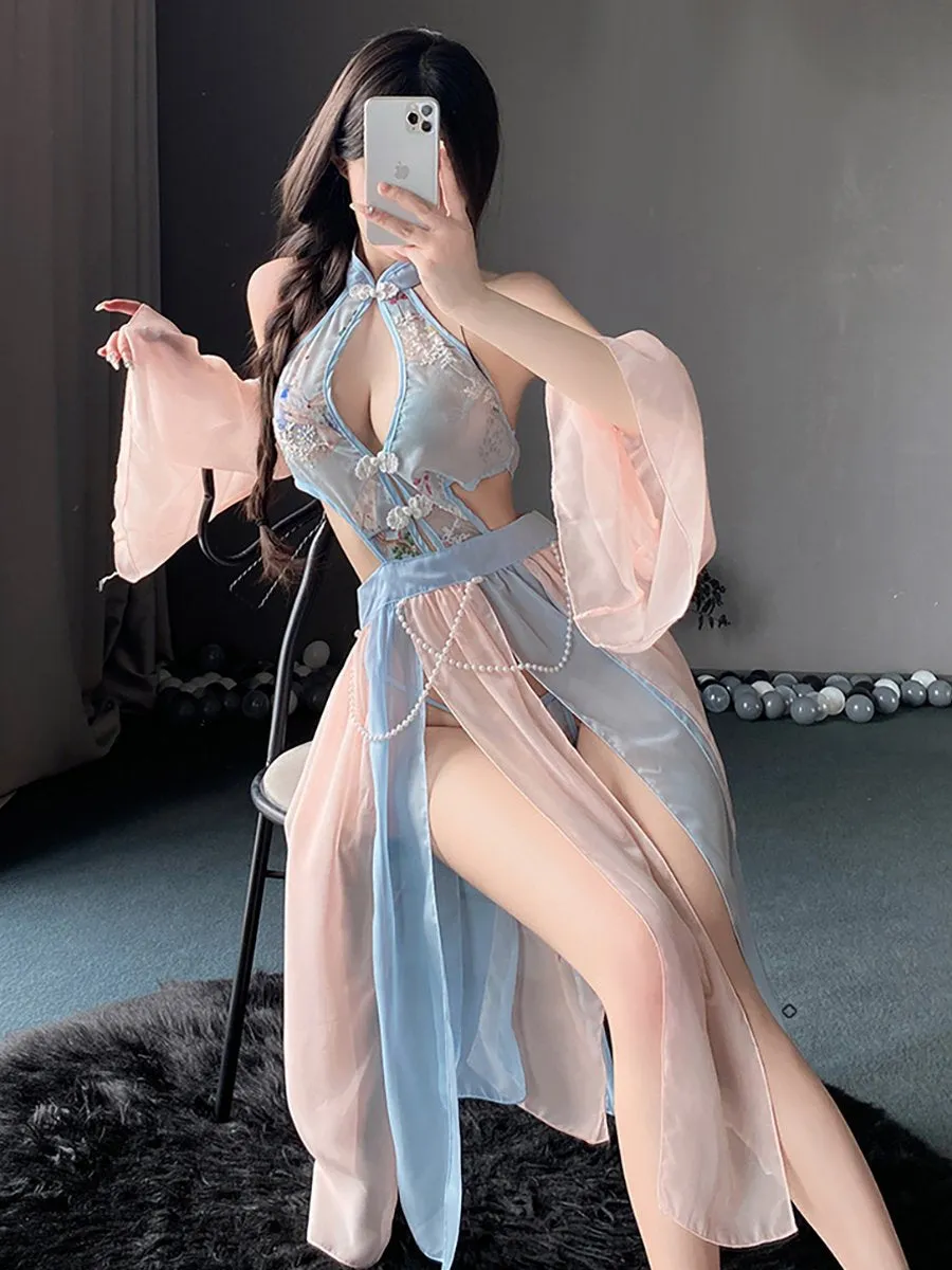 Chinese Style Floral Mesh Dress