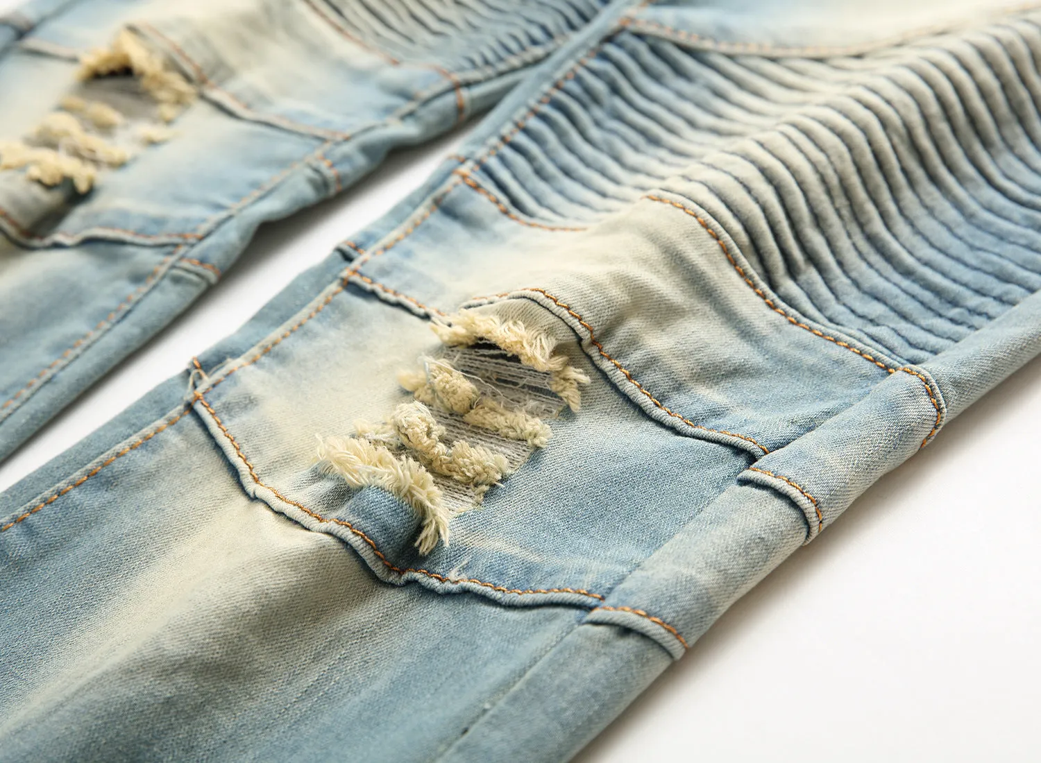 Cross border special for men's zipper. jeans. broken holes. dragging the yellow. nostalgic men. Europe and America high street stretch pants
