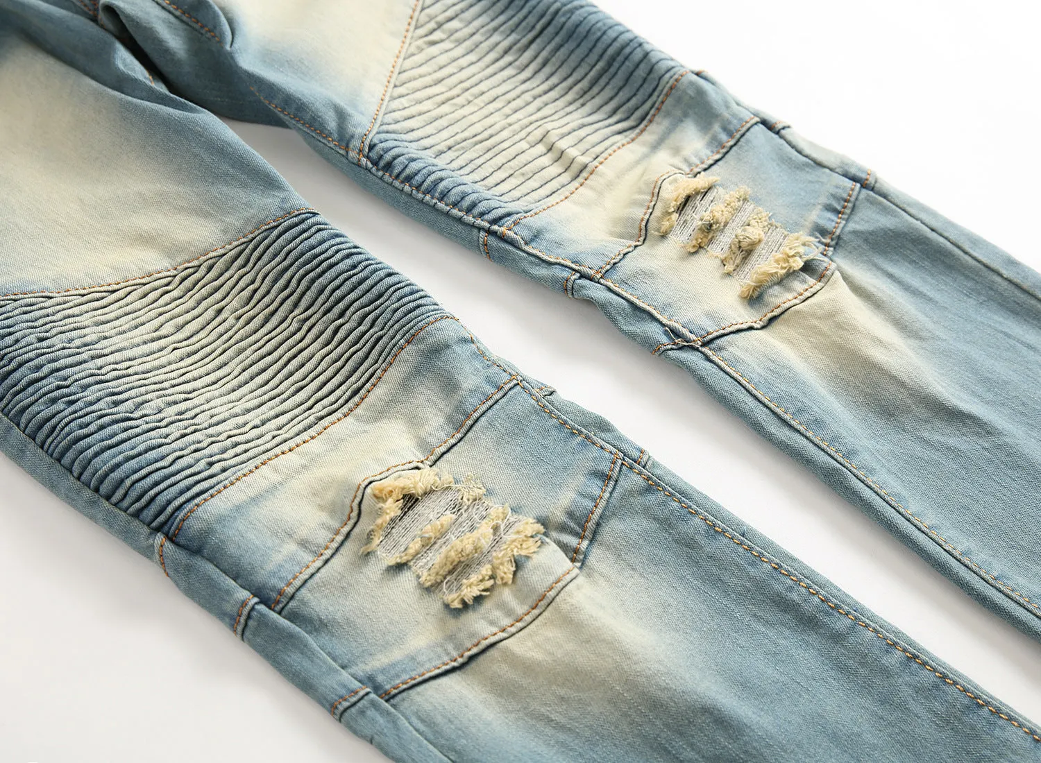 Cross border special for men's zipper. jeans. broken holes. dragging the yellow. nostalgic men. Europe and America high street stretch pants