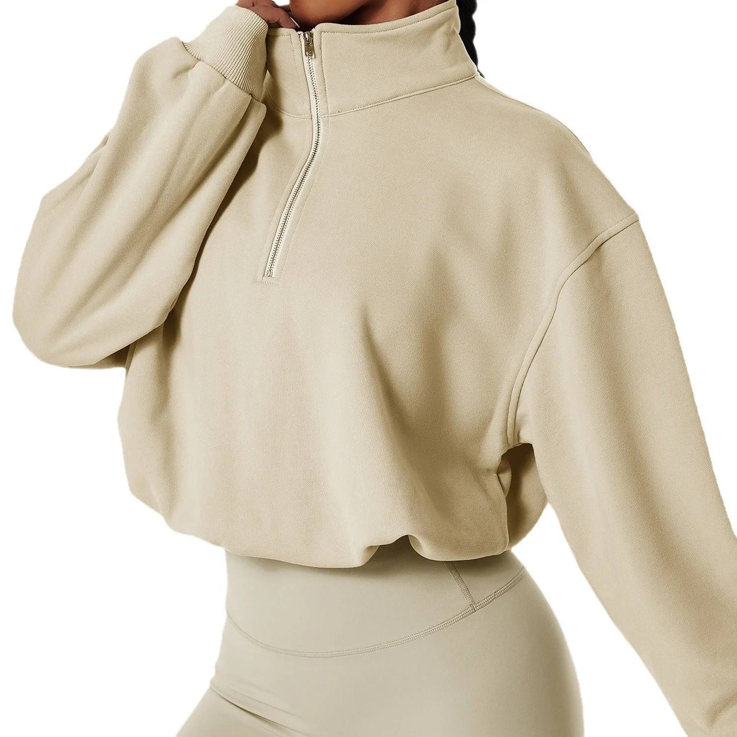 Fleece-lined Sports Sweater Pullover High Collar Outdoor Workout