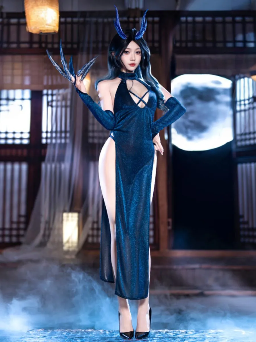 Glitter Devil High Slit Dress