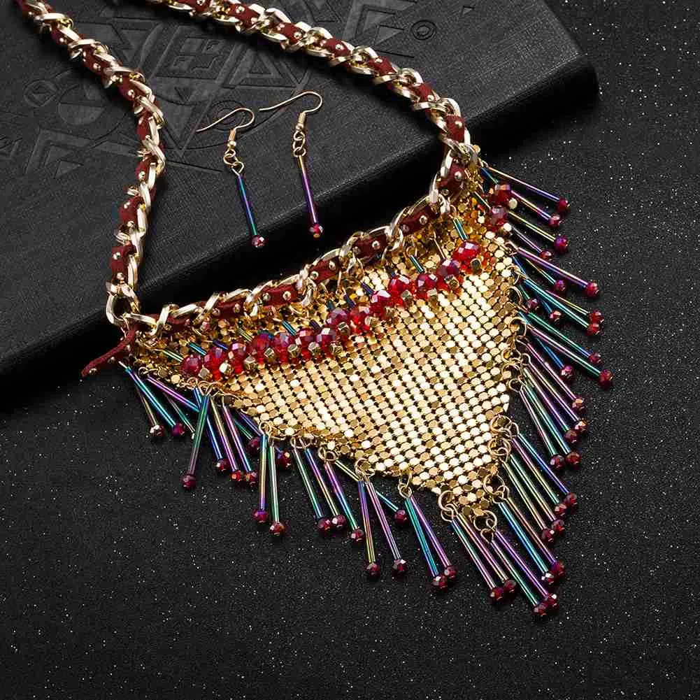 Gorgeous jewelry sets Triangle tassel necklace   earrings african jewelry set wedding decoration FASS 2 ELY