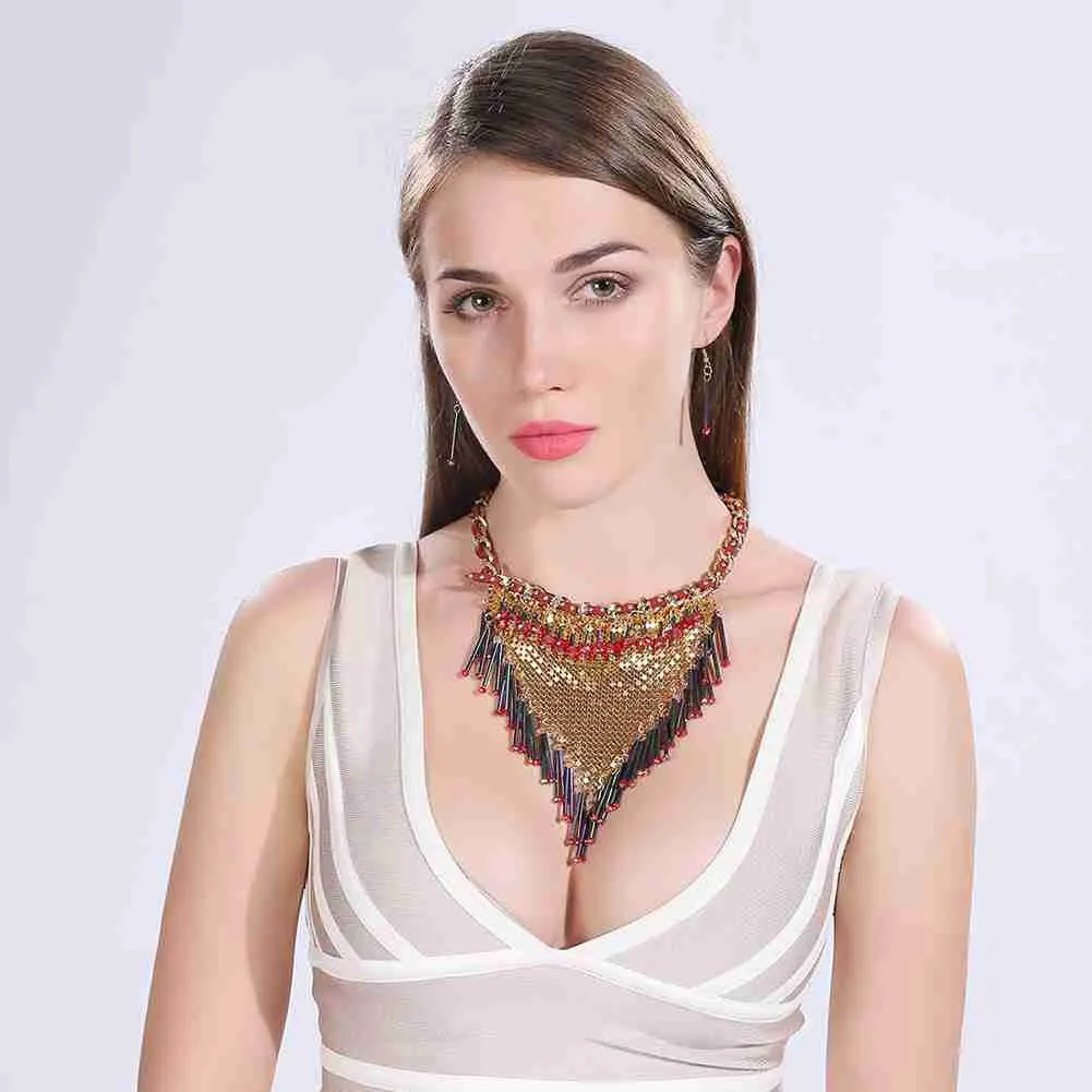 Gorgeous jewelry sets Triangle tassel necklace   earrings african jewelry set wedding decoration FASS 2 ELY