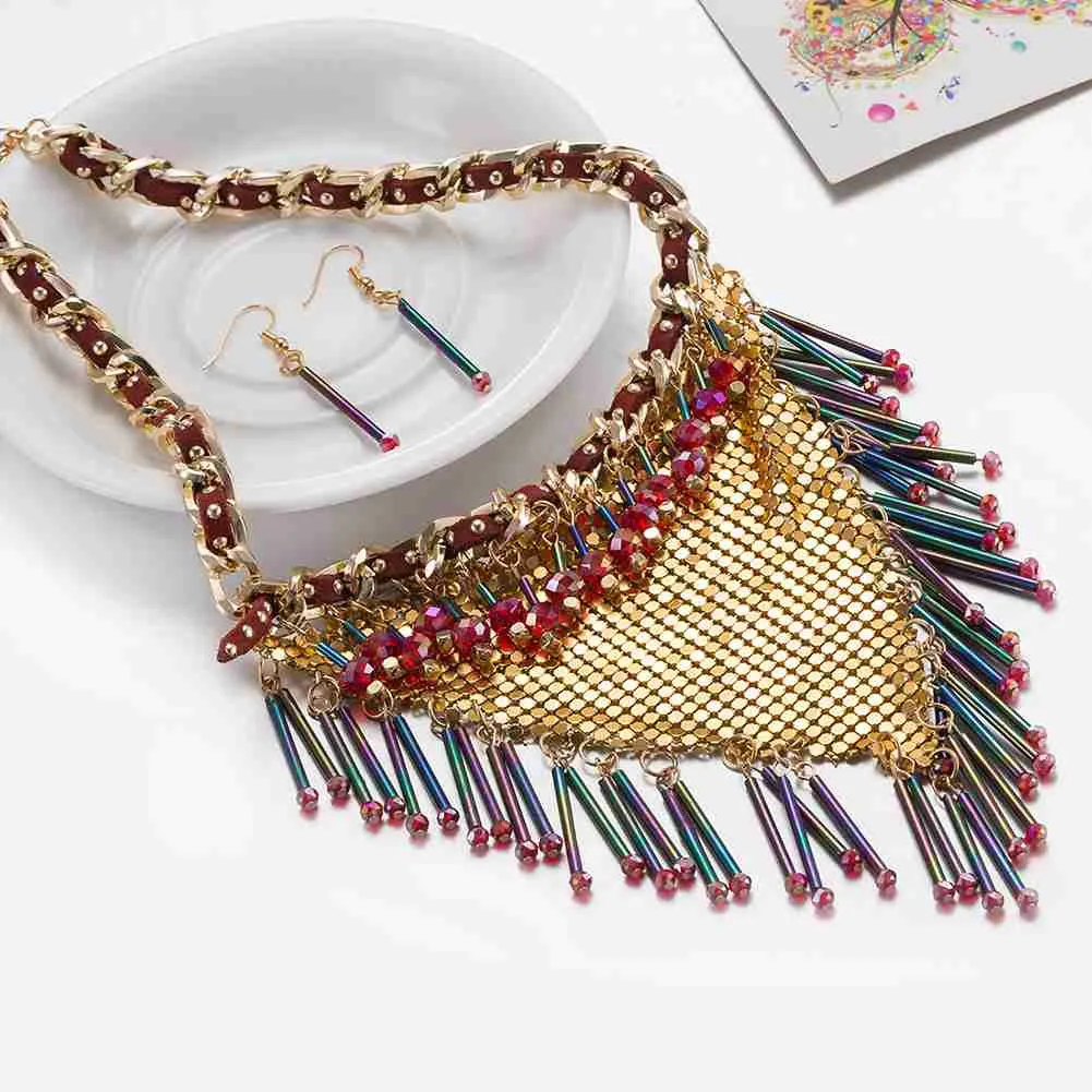Gorgeous jewelry sets Triangle tassel necklace   earrings african jewelry set wedding decoration FASS 2 ELY