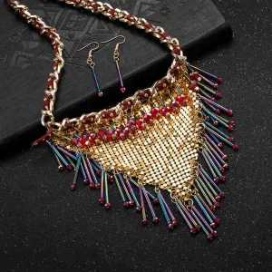 Gorgeous jewelry sets Triangle tassel necklace   earrings african jewelry set wedding decoration FASS 2 ELY