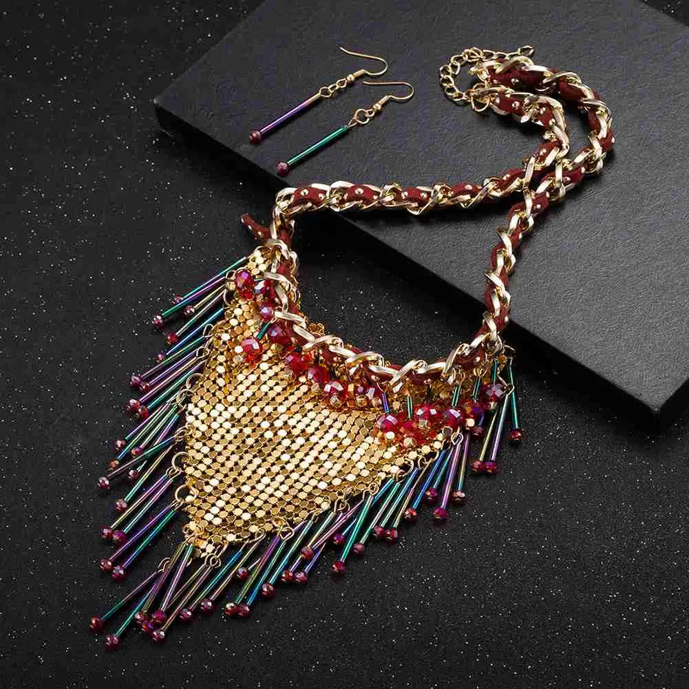 Gorgeous jewelry sets Triangle tassel necklace   earrings african jewelry set wedding decoration FASS 2 ELY