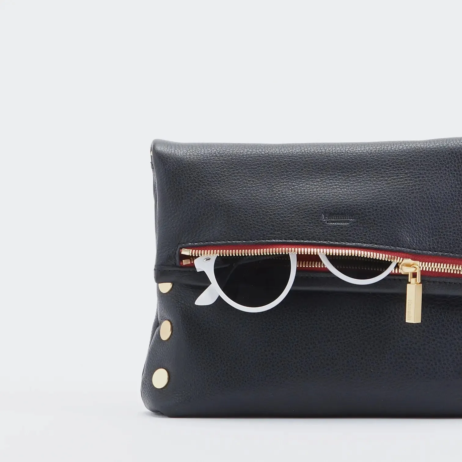 Hammitt VIP Med Zippered Leather Crossbody Clutch Black/Brushed Gold Red Zip