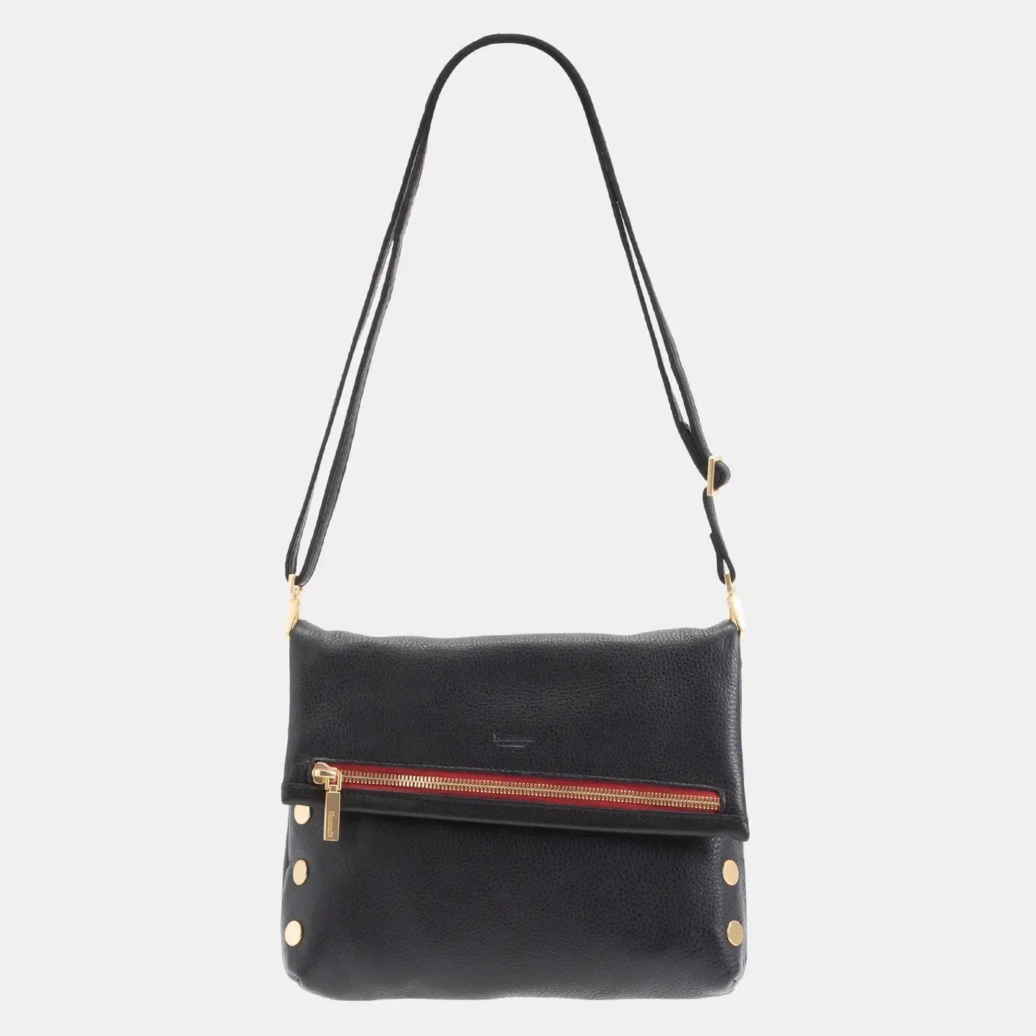 Hammitt VIP Med Zippered Leather Crossbody Clutch Black/Brushed Gold Red Zip