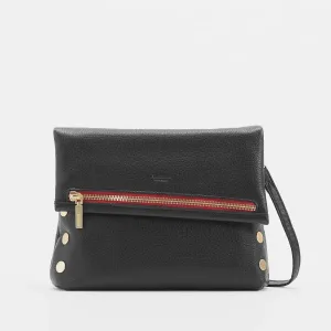 Hammitt VIP Med Zippered Leather Crossbody Clutch Black/Brushed Gold Red Zip
