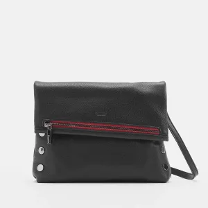 Hammitt VIP Med Zippered Leather Crossbody Clutch Black/Gunmetal Red Zip