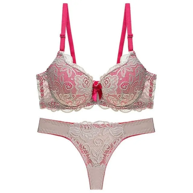 Julexy New 2019 Sexy Lace Women bra set thong hollow out Underwear Panty Set  intimante Bra brief lingerie set