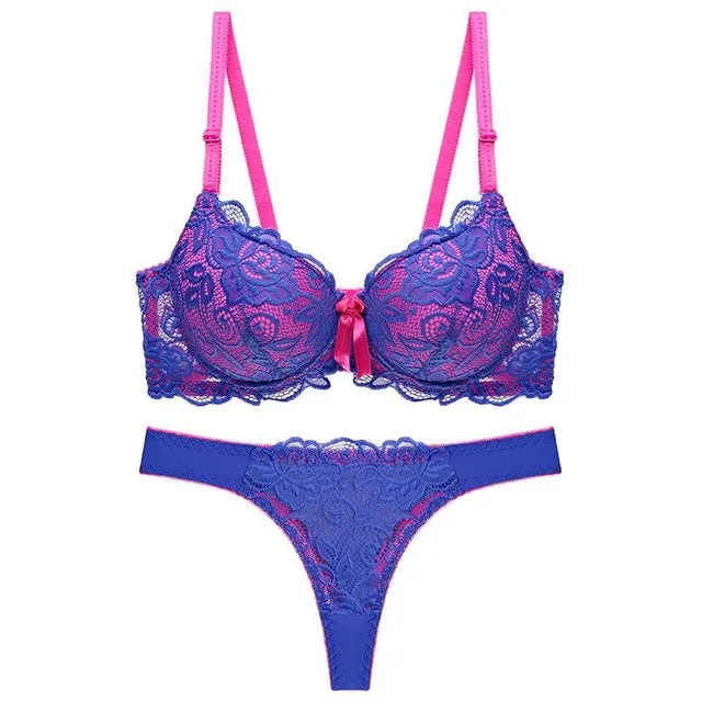 Julexy New 2019 Sexy Lace Women bra set thong hollow out Underwear Panty Set  intimante Bra brief lingerie set