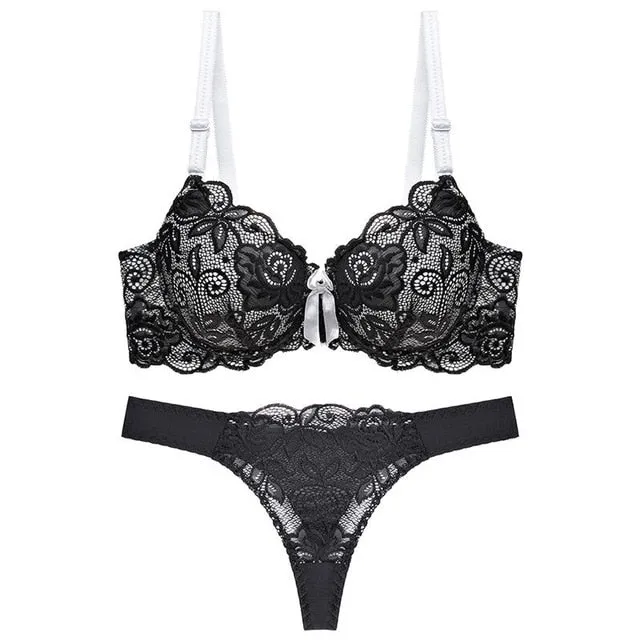 Julexy New 2019 Sexy Lace Women bra set thong hollow out Underwear Panty Set  intimante Bra brief lingerie set