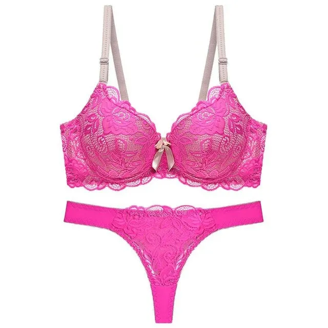 Julexy New 2019 Sexy Lace Women bra set thong hollow out Underwear Panty Set  intimante Bra brief lingerie set