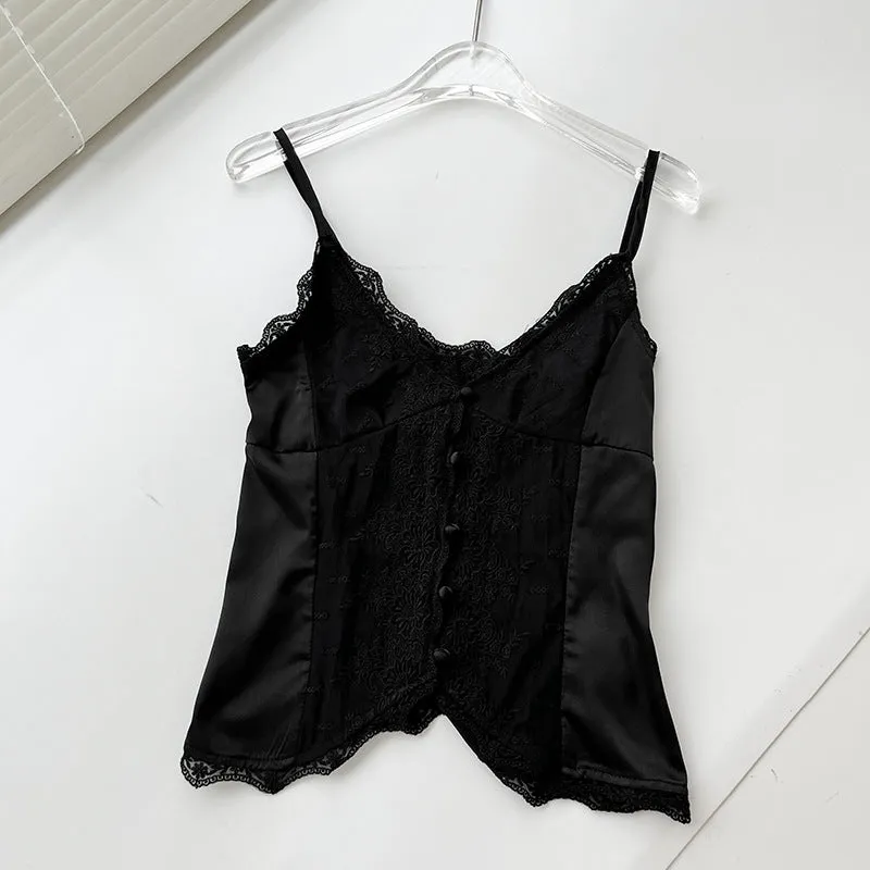 Lace Satin Sweet Slim Fit Small Slip Top 3403