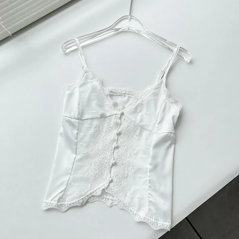 Lace Satin Sweet Slim Fit Small Slip Top 3403
