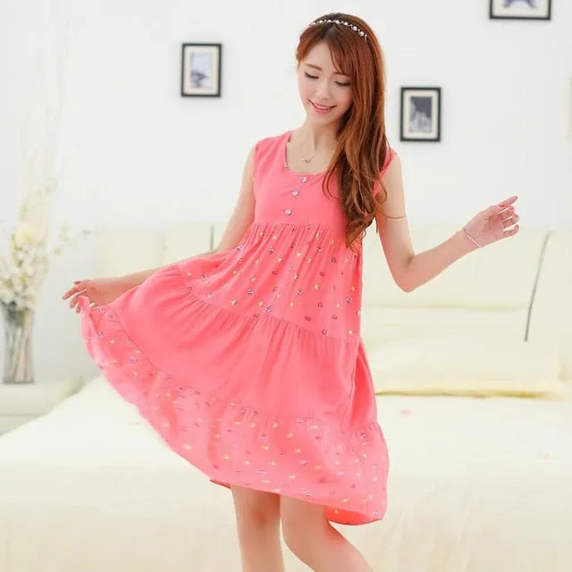 Loose Nightgown Navy Blue Nightdress Cotton Sleepwear Women Nightwear Summer Home Dress Gown Sexy Sleep Shirt Nightshirt L-XXL