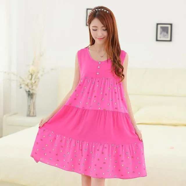Loose Nightgown Navy Blue Nightdress Cotton Sleepwear Women Nightwear Summer Home Dress Gown Sexy Sleep Shirt Nightshirt L-XXL