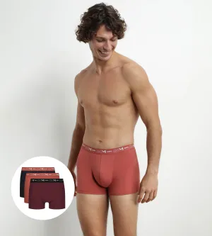 Pack of 3 Men's Boxers Black Brown Terracotta Chin Dim Cotton Stretch