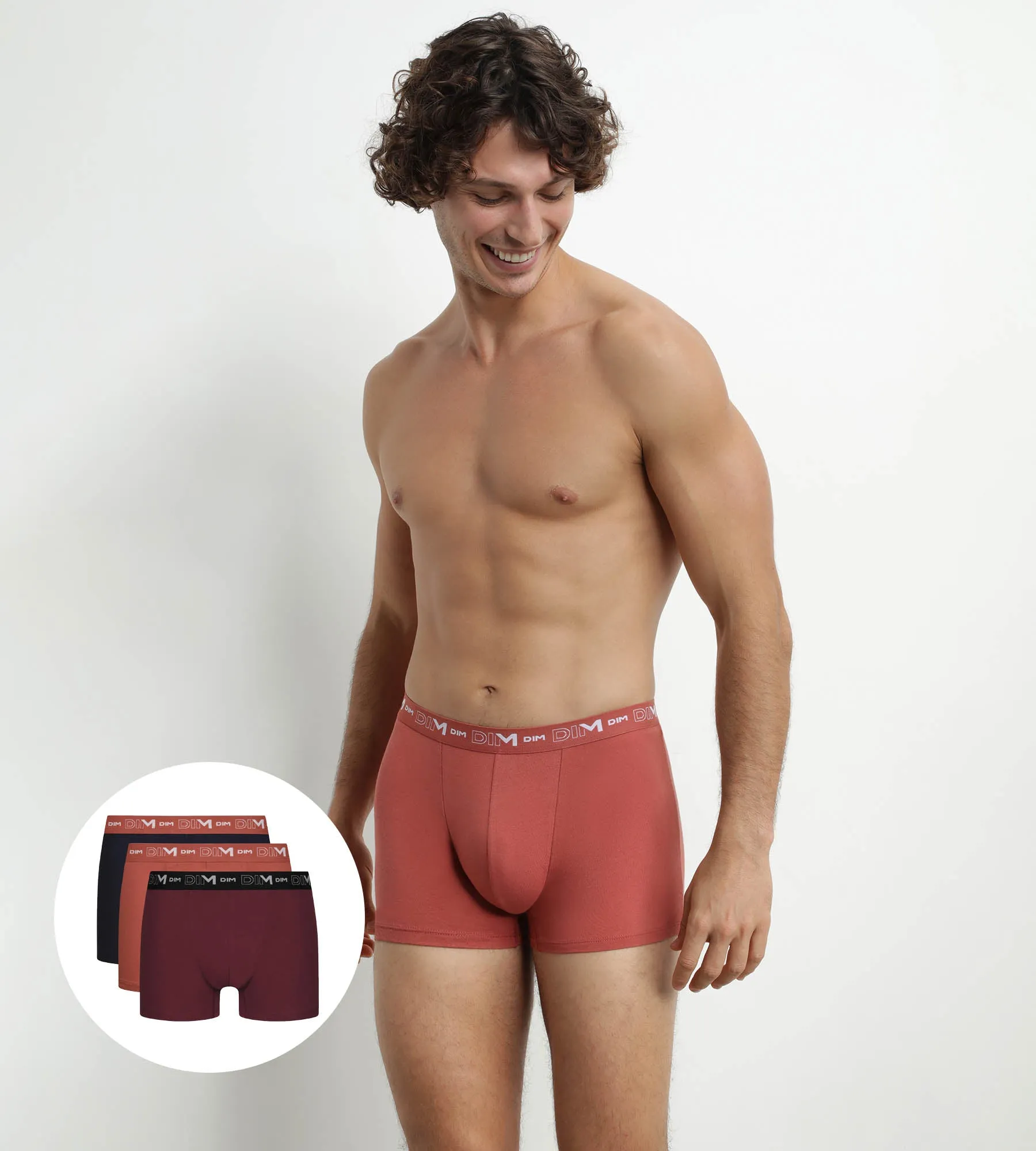 Pack of 3 Men's Boxers Black Brown Terracotta Chin Dim Cotton Stretch