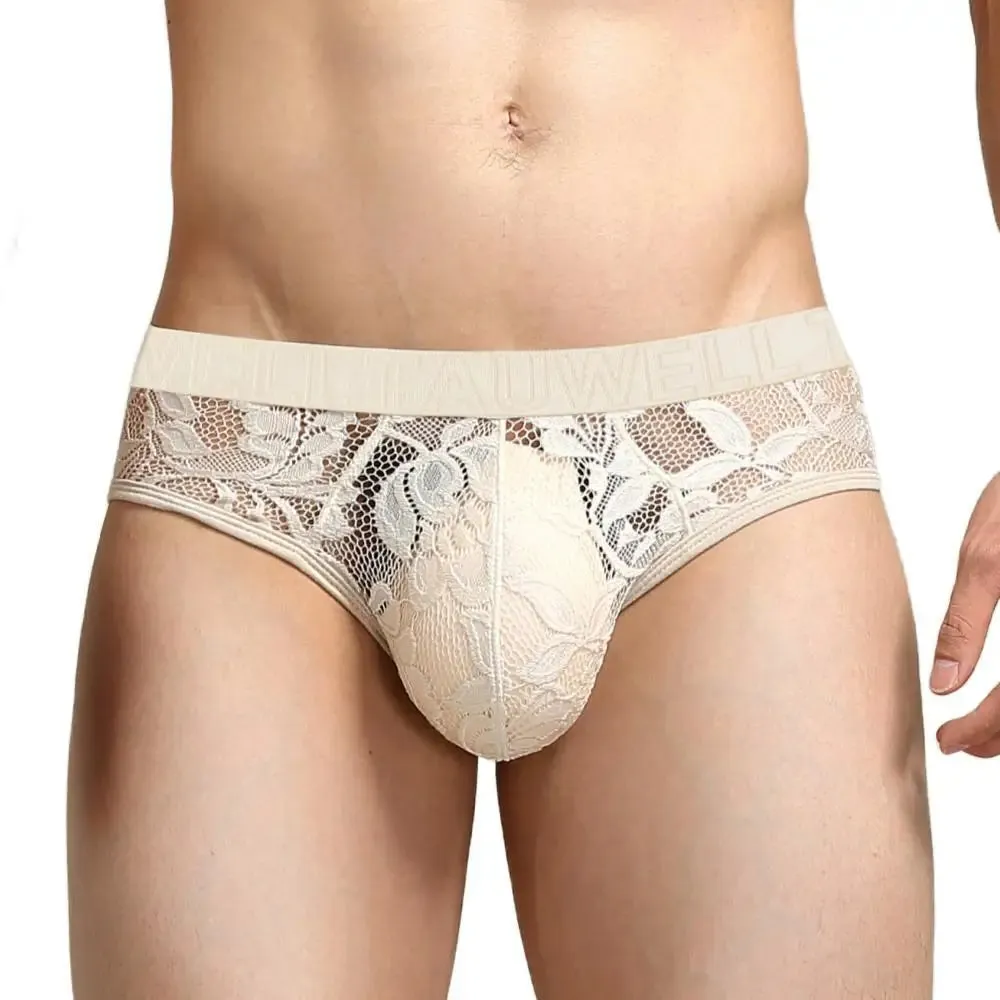 #PB Men's Lace Transparent Briefs Mesh See Through Underpants