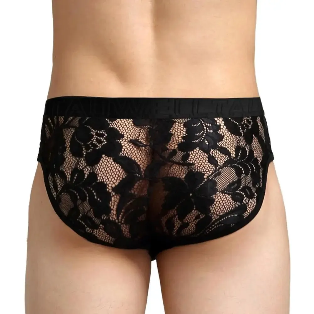 #PB Men's Lace Transparent Briefs Mesh See Through Underpants