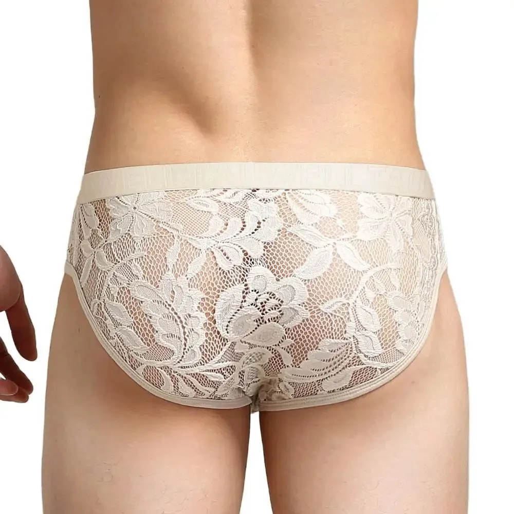 #PB Men's Lace Transparent Briefs Mesh See Through Underpants