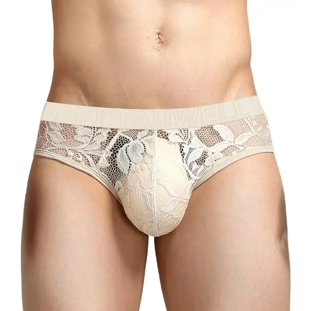 #PB Men's Lace Transparent Briefs Mesh See Through Underpants