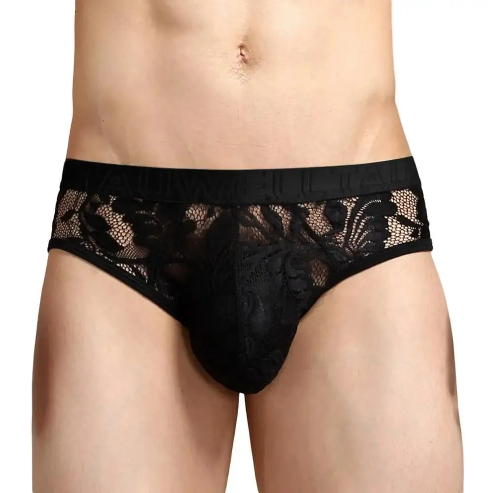 #PB Men's Lace Transparent Briefs Mesh See Through Underpants