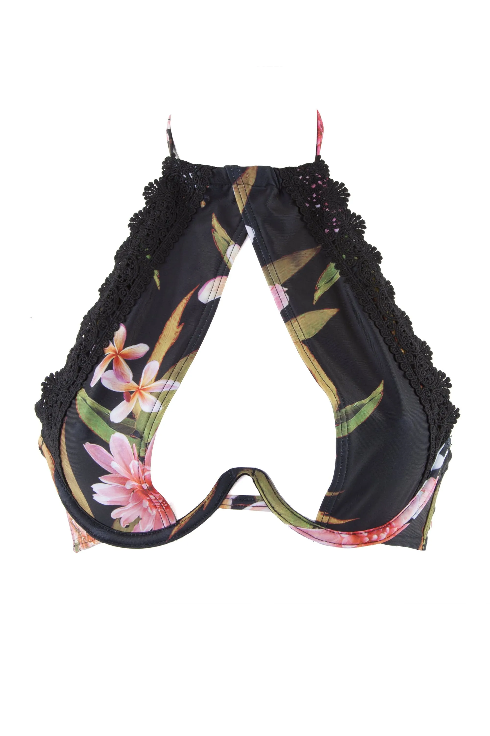 Peek & Beau Floral Print & Crochet High Neck Bikini