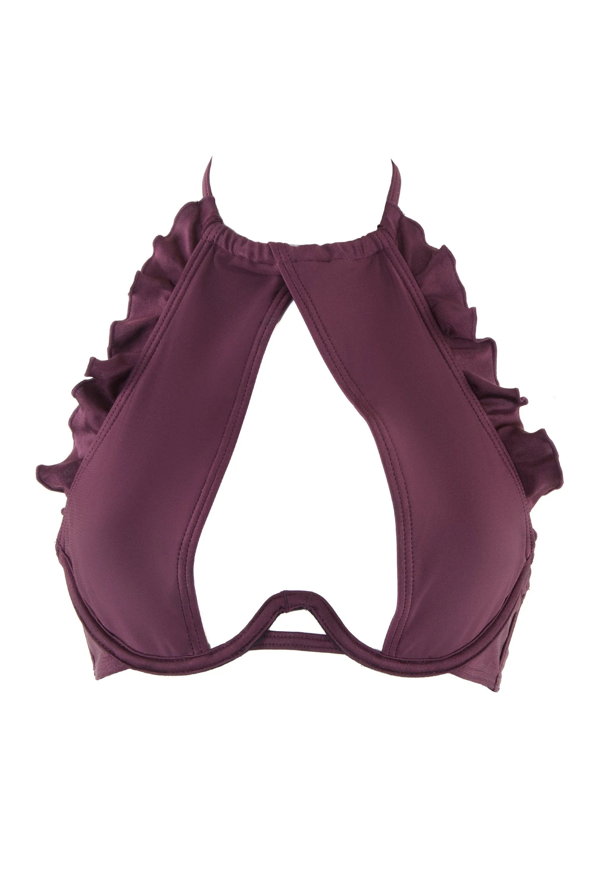 Peek & Beau Wine High Shine Ruffle Frill Bikini Top