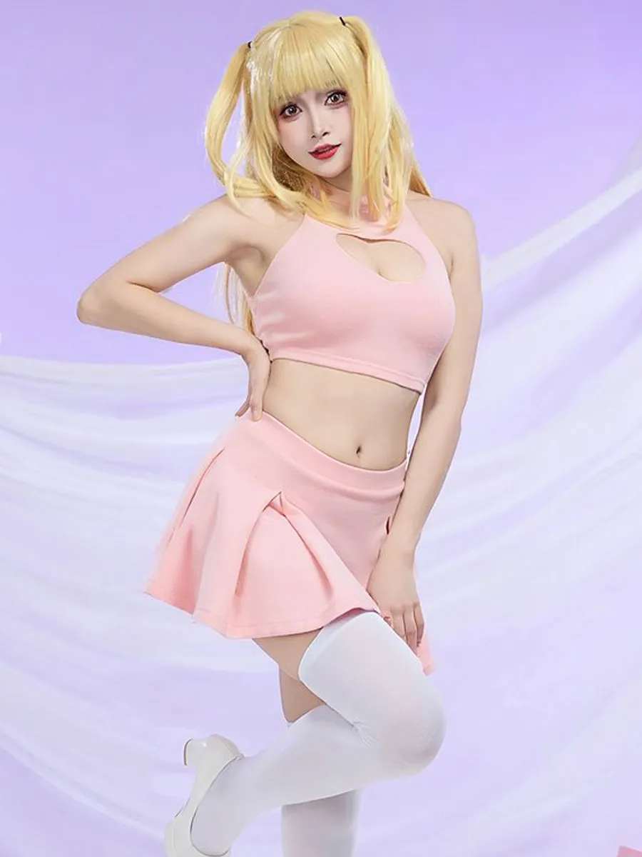 Pink Heart Cutout Crop Top and Mini Skirt