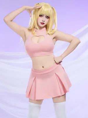 Pink Heart Cutout Crop Top and Mini Skirt