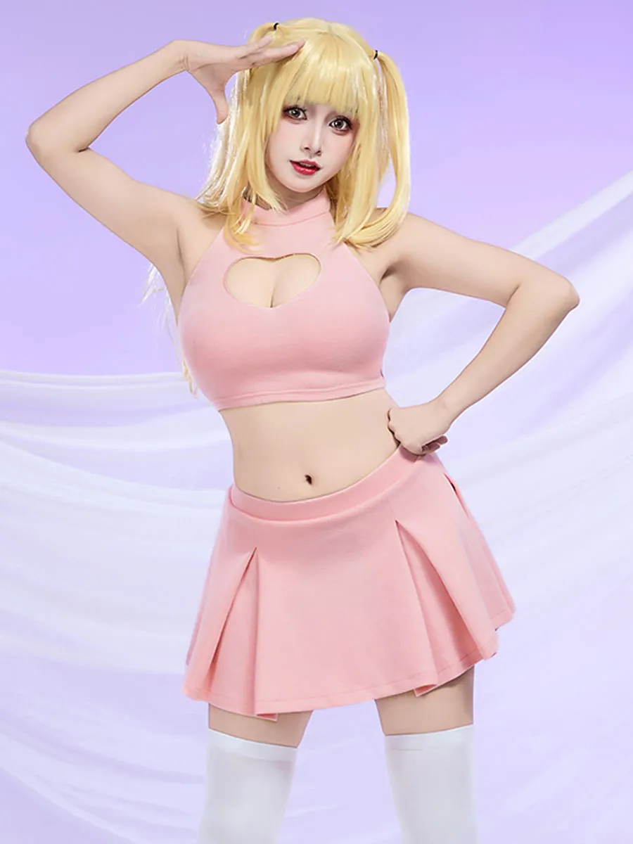Pink Heart Cutout Crop Top and Mini Skirt