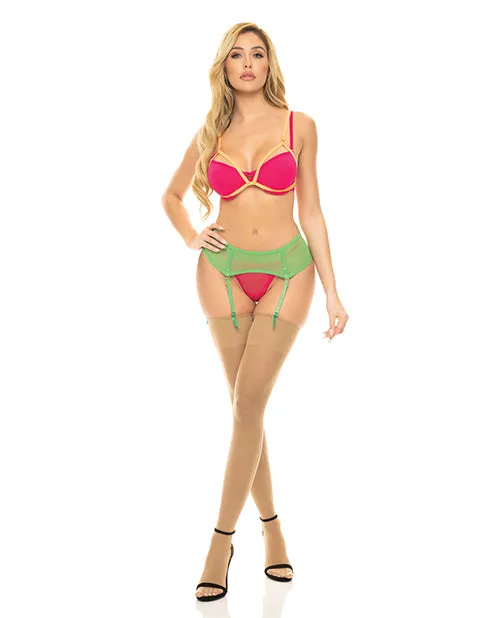 Pink Lipstick Come To Me Bra. Garter Belt & G-string
