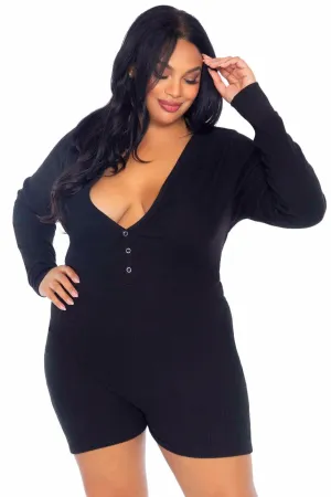 Plus Size Brushed Rib Romber Long Johns. Snap Closure Back Flap