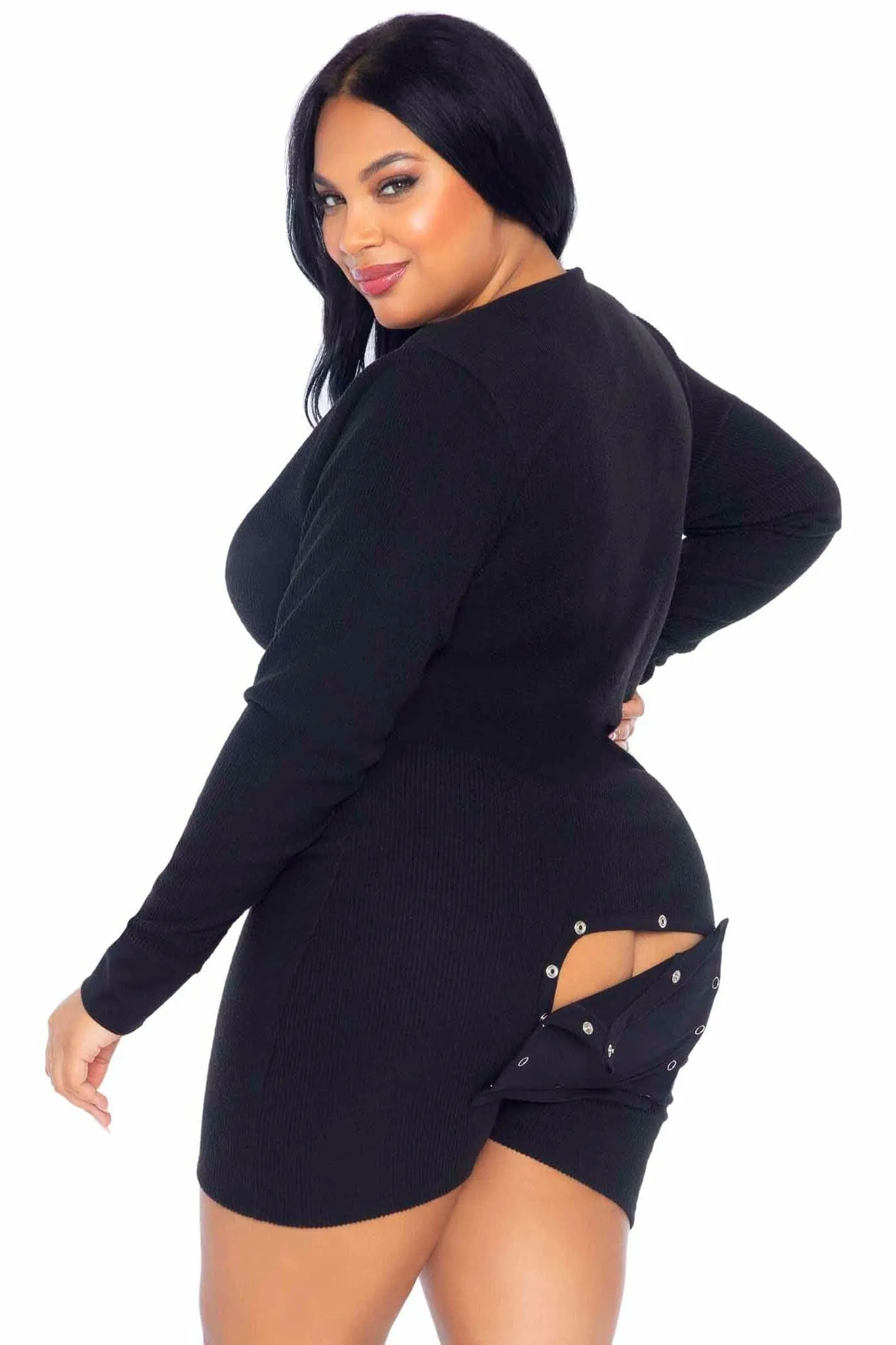 Plus Size Brushed Rib Romber Long Johns. Snap Closure Back Flap