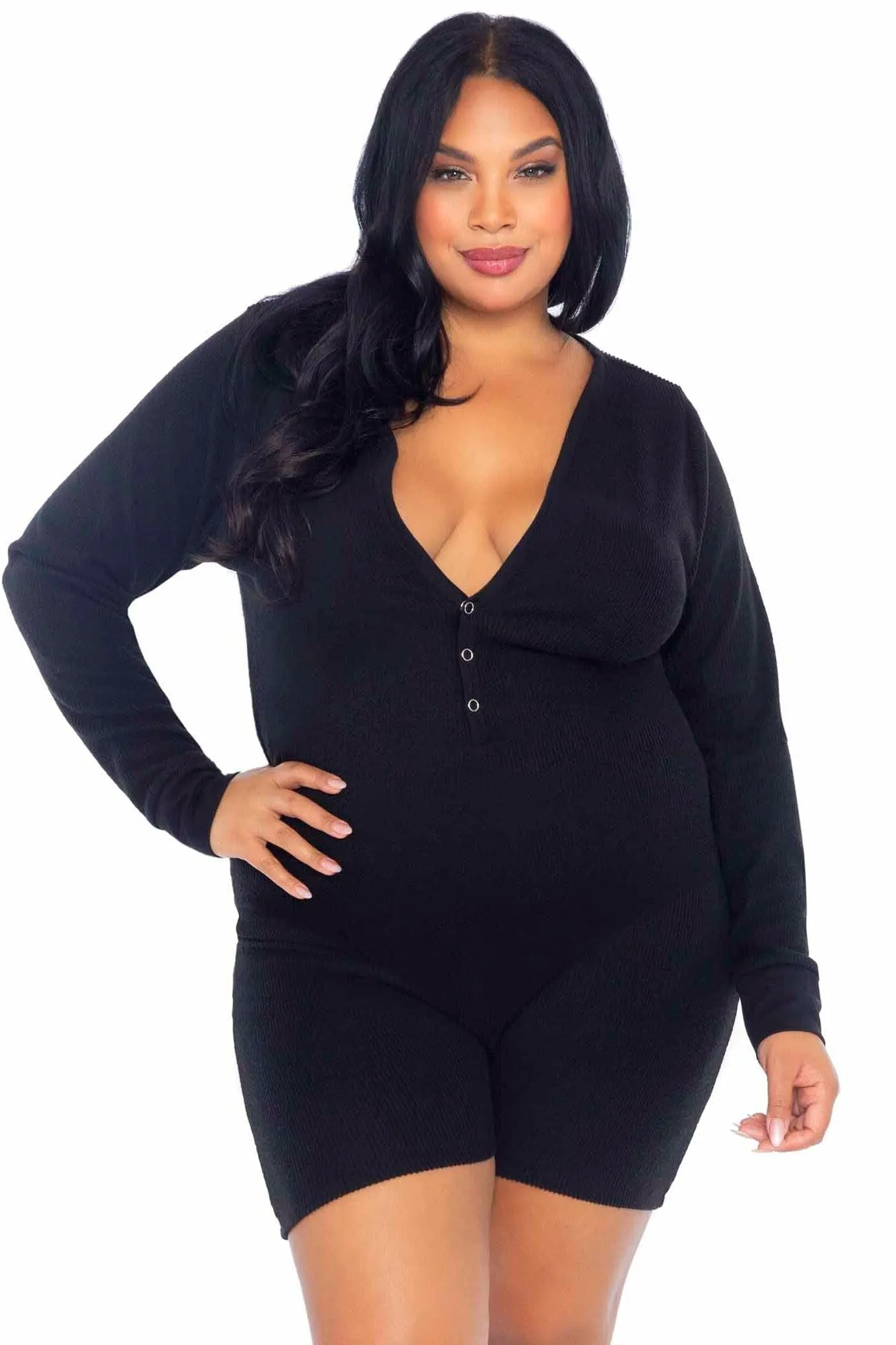 Plus Size Brushed Rib Romber Long Johns. Snap Closure Back Flap