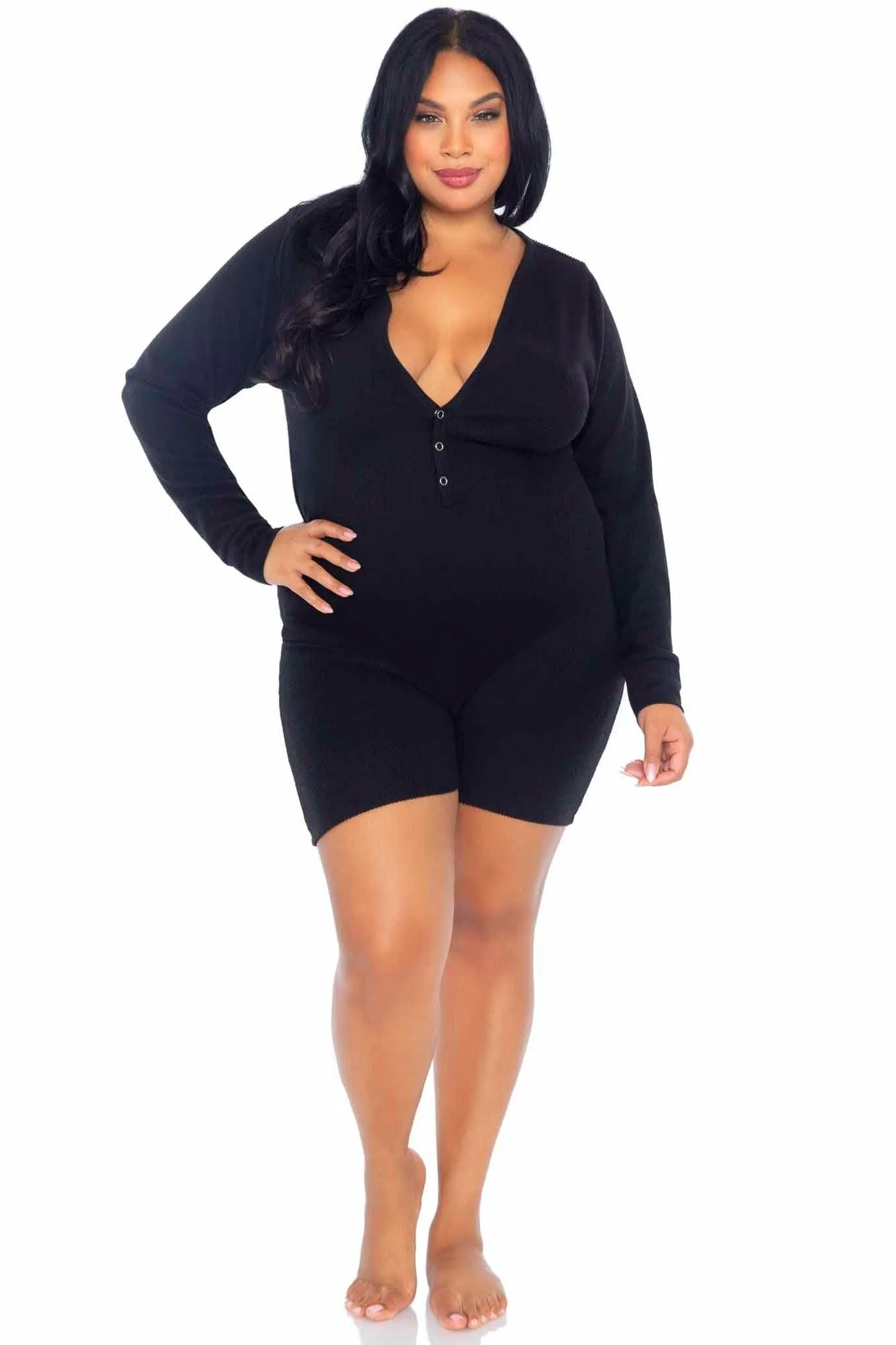 Plus Size Brushed Rib Romber Long Johns. Snap Closure Back Flap