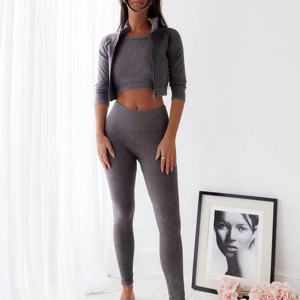 Seamless Ribbed Jacket- Grey