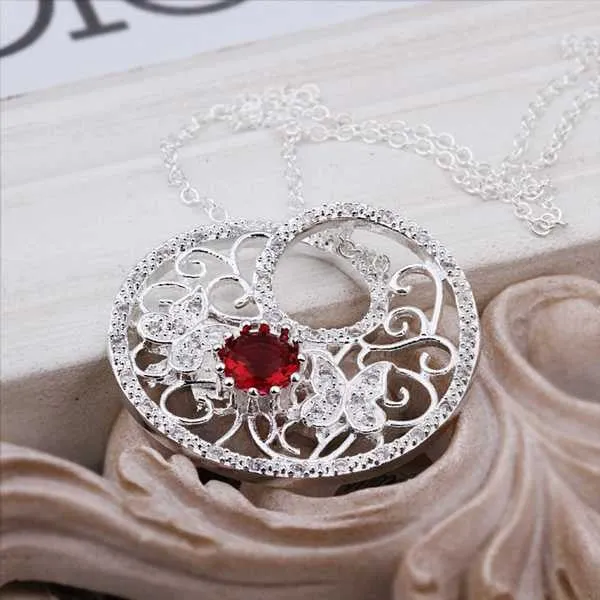 silver plated Chain Crystal Butterfly Circle Necklaces Pendants Men jewelry 454 ELY