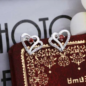 silver plated Earing Sterling Silver Jewelry Inlaid Stone Heart stud Earrings 371 ELY